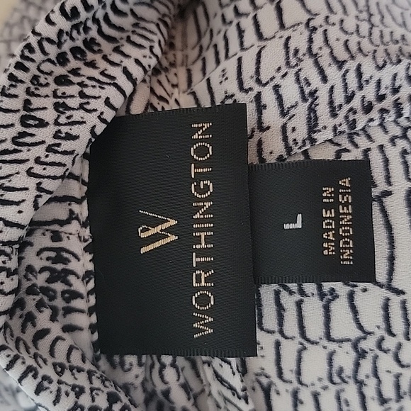 WORTHINGTON White Black Snakeskin Animal Print Professional Office Tie Blouse L - Picture 6 of 7